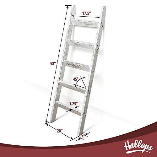 Hallops Blanket Ladder 5 ft. Premium Wood Rustic Decorative Quilt Ladder. White Vintage Wooden Decor. Throw Blankets Holder Rack (White on Brown)
