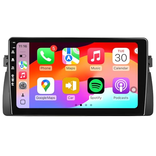 Car Radio Stereo for BMW 3 Series E46 M3 325i 330i 1998-2006, Android 13 Wireless CarPlay Android Auto, 9 Inch Head Unit HD Touchscreen, QLED/Bluetooth/SWC/GPS Navigation/FM/Wifi/1080P Back-up Camera