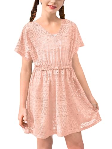 Image of BesserBay Girls Summer Crochet Bat Sleeve Swim Cover Up Kids Fashion Hollow Out Beach Dress 5-14 Years
