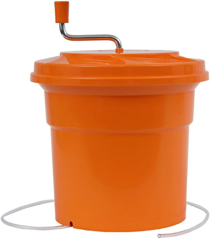 5-Gallon Salad Spinner - Manual Lettuce Dryer, High-Capacity, Orange, Plastic Spinner for Efficient Greens Drying in Commercial Kitchens