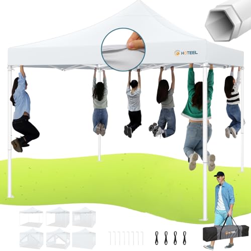Image of HOTEEL Canopy Tent 10x10 Heavy Duty Pop Up Canopy with Sidewalls, Commercial Instant Waterproof Canopy Tent for Vender Patio, UV 50+ with Silver Coated, Upgraded Thickened Hexagonal Legs, White