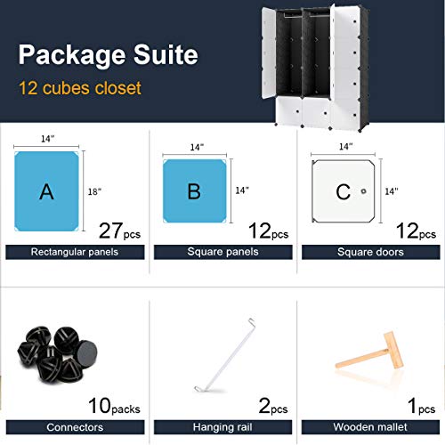 JYYG Portable Wardrobe Closets 14"x18" Depth Bedroom Armoire, Storage Organizer, 6 Cubes + 2 Hangers - Thumbnail 4