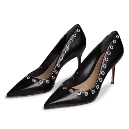 YDN Women Fashion Stiletto High Heel Slip On Pumps Stilettos Grommets Pointed Closed Shoes Shopping Dating Dress Size 4-16 US2