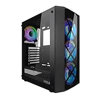 Noua Thor S15 Schwarz ATX Gehäuse für PC Gaming 0,50 mm SPCC 3 x USB3.0/2.0 Vorderseite aus Glas 4 Lüfter PWM ARGB 5V Seitenwand aus gehärtetem Glas (H x B x L: 440 x 390 x 193 mm)