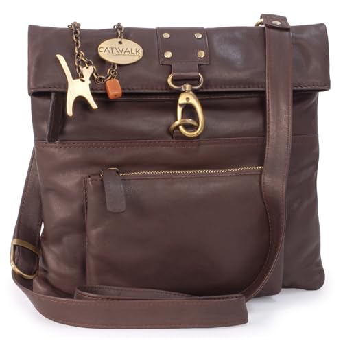 Catwalk Collection Handbags   Bolso Bandolera Pequeño de Piel   Bolso Cruzado de Mujer   Bolsito con Correa Ajustable   Dispatch   Marrón Oscuro