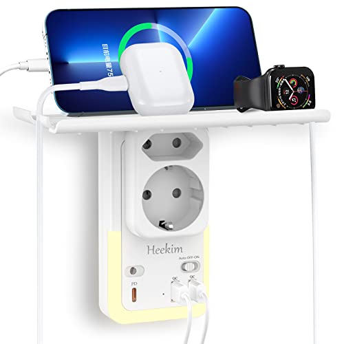 Multiprise USB, Multiprise avec 2 Prises avec 2 Ports USB A et 1 USB C (PD 20W Charge Rapide), Multiprise Secteur pour la Maison Le Bureau Les Voyages avec Veilleuse et Support, 3600W/16A