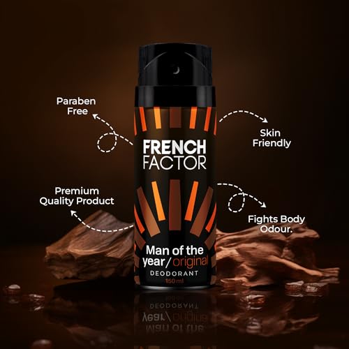 Image of French Factor Man of The Year Original Body Spray For Men Long Lasting Deodorant Fresh Musky Deo Made in India (Pack of 1, 150ml)