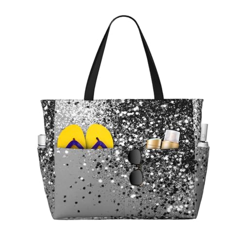 Grand sac de plage gris argenté brillant idéal pour vos journées ensoleillées et sorties d'été