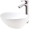 Bathroom Vessel Sink and Faucet Combo -VOKIM 16" x 13" White Vessel Sink Oval Bathroom Sink Above Counter Bathroom Vanity Bowl Sink,Brushed Nickel Faucet Matching Pop Up Drain Combo