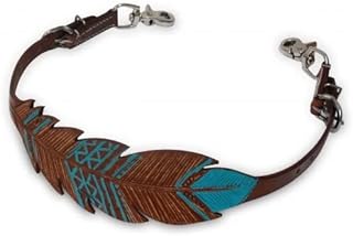 Showman Cut-Out Hand Painted Teal Feather Leather Wither Strap