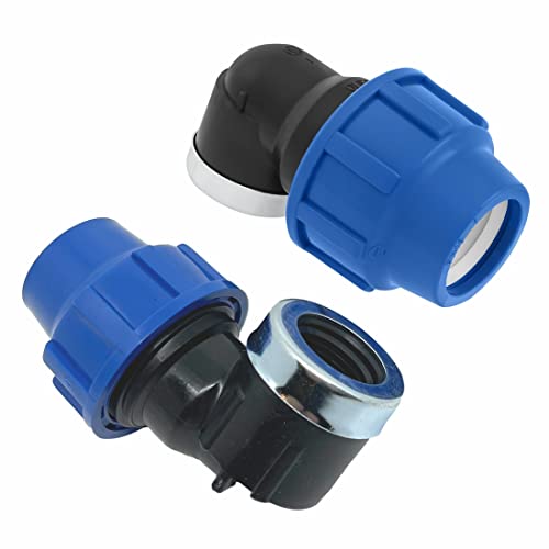 Codo de Compresión para Tubería de Polietileno 32 mm x 1 Hembra de 90 grados - 2 piezas - Accesorios de PP MDPE PN16 - Conectores de Aqua para Tuberías de Polietileno PE80, PE100 – SmartProduct