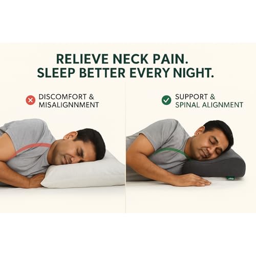 Image of The White Willow Standard Cervical Memory Foam Pillow - Orthopedic Neck & Shoulder Pain Relief, Spondylitis Support, Contour Medical Pillow for Sleeping, Slate Charcoal Grey