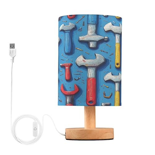 Vozoza Cartoonish Tools Hammer LED Table Lamp with USB Port Night Light Bedroom Lamps for Nightstand Living Room Dorm Home Office Desk