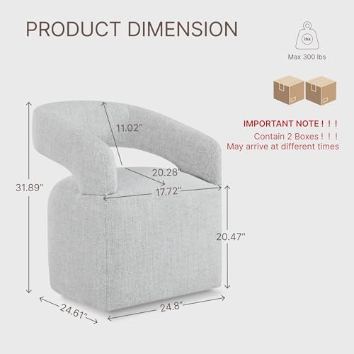 Image of KISLOT Upholstered Dining Chairs Set of 2, Modern Arm Kitchen & Dining Room Chairs with Hidden Casters, Linen Fabric Padded Rolling Chairs, Sturdy Wood Frame, 300 lbs Capacity, Light Grey