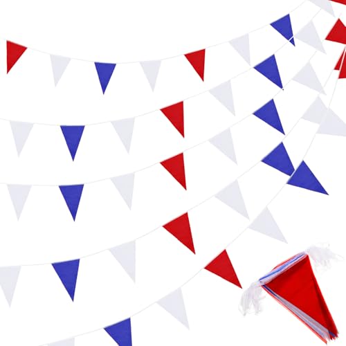 Image of Tatuo 200 Feet Solid Pennant Banners Flags String Triangle Hanging DIY Bunting Flags Party Decorations for Grand Opening Party Banners for Kids Birthday, Shops (Red White Blue)
