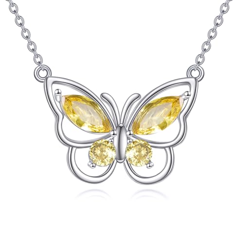 Butterfly Necklace for Women 925 Sterling Silver Crystal Butterfly Pendant Birthstone Amethyst Jewelry Gift