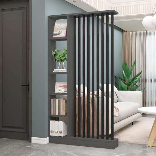 Columna de mampara de partición de Entrada de Piso a Techo   Divisor de Ambiente Independiente con estantes, decoración Independiente de fácil Montaje (A Gray+Black, 120CM/47.2IN)