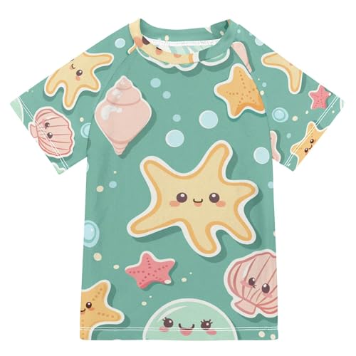 Sea Animal Blue Girl Bathing Suit UV Protection Youth Sports Tshirts Swimwear Beach Tops 3T