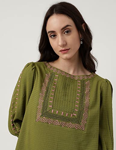 Image of Marks & Spencer Womens Embroidery Viscose Round Neck Regular Fit Top