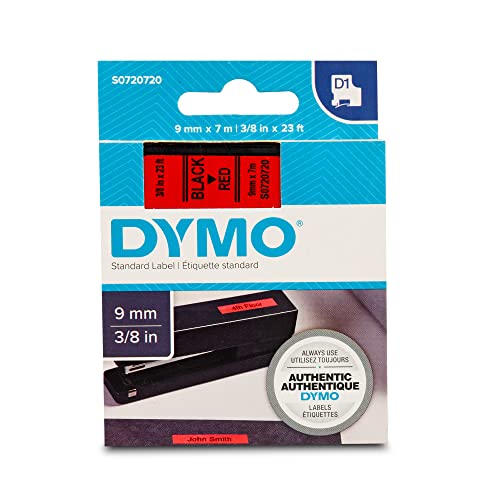 Rouleau étiquettes DYMO D1 9mm noir sur rouge pour identifier vos dossiers importants