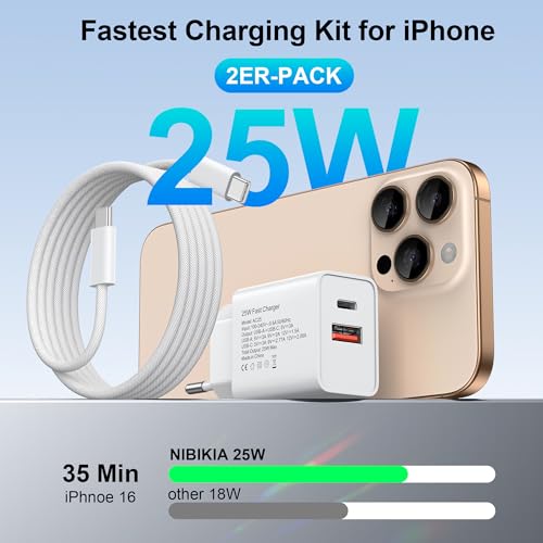 25W USB C Ladegerät Ladekabel 2Pack für iPhone 17 16 15 Pro/Pro Max,[USBC + USBA] Schnellladegerät mit USB C 60W Kabel 2M für Samsung Galaxy S25 S24 S23 Ultra 2