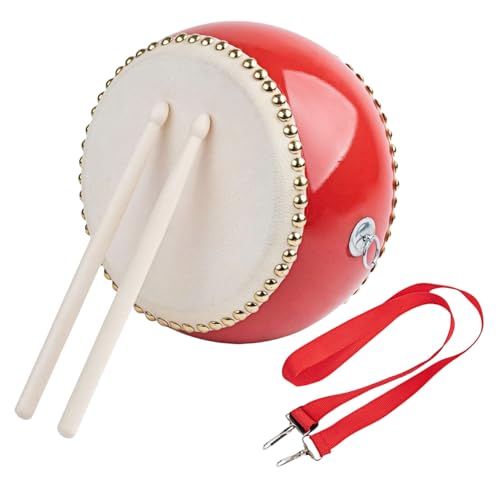 Qztuory小太鼓 楽器 ストラップ セット 太鼓 練習 グッズ 牛革小さなドラム インチ子供のおもちゃ早期教育ゴングとドラム幼稚園ホールド 打楽器 (直径26 cm、高さ17 cm)