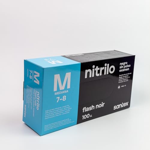 Santex Guantes de Nitrilo, Talla M, Negro, Sin Polvo, 4.5g, Ergonómicos, Sin Látex, Para Uso Profesional y Doméstico en Cocina