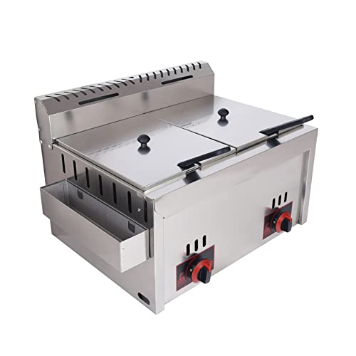 Freidora Gas Industrial, Freidoras con Cestas Grande, Freidora con Tapa, Freidoras Propano Cocina Exterior, Freidora a Gas de Encimera de Acero Inoxidable, 10Lx2