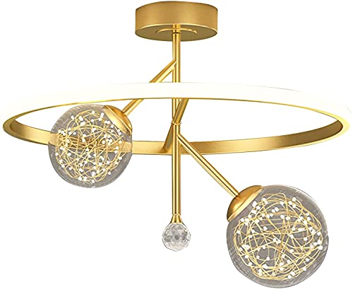 Lustre LED 49W gypsophile doré avec télécommande et gradation tricolore