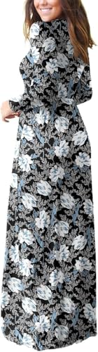 Image of EUOVMY Women's Long Sleeve Loose Maxi Dresses Casual Long Dresses with Pockets