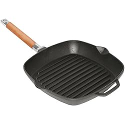 Biol Sartenes Sartén parrilla de hierro fundido con mango de madera extraíble (28 cm)