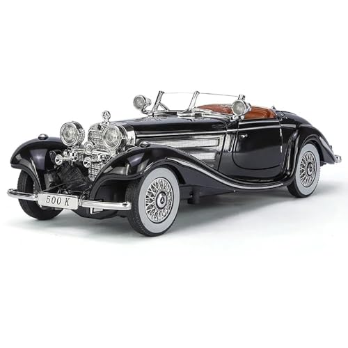Image of 1:24 Benz 500K Toy Car Model, Diecast Collectible Pull Back Model Car with Sound and Light, Retro Classic Car Toy Gift Vehicles for Adults, Kids, Boys, and Girls (Black)