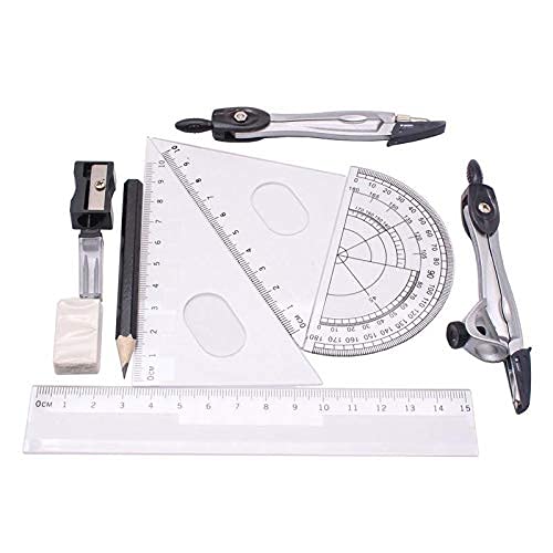Kit di Geometria Matematica, Set di goniometro, Compasso, Gomma, Righello, Gomma per Disegno, plastica e Metallo, per Studenti