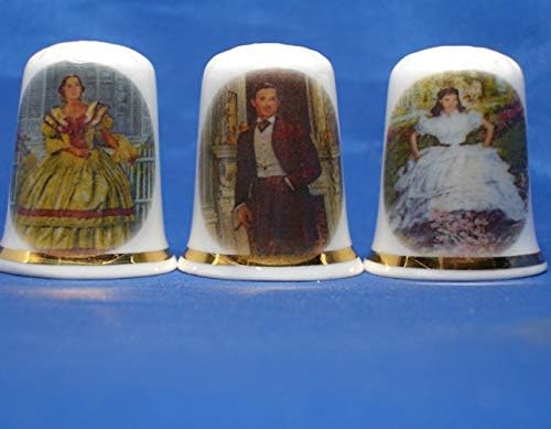 Porcelain China Collectable - Set of Three Thimbles - Gone with The Wind Movie Scenes