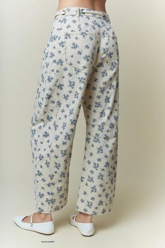 Hey Sweetie Women's Floral Printed Denim Pants – Waist Tie Detail Vintage-Inspired High Waist Jeans3