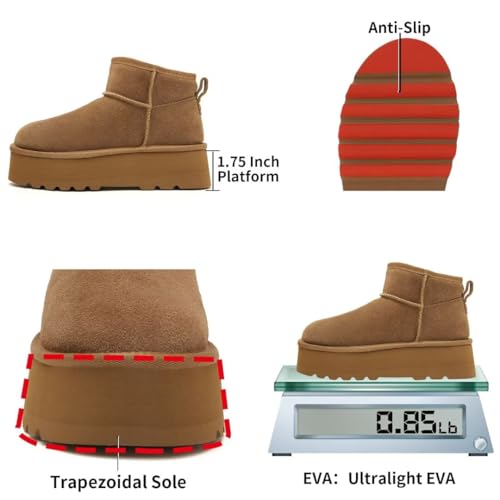 Haifago Suede Platform Mini Snow Boots for Women, Fur Lined Zip up Ankle Winter Booties, Womens Classic Short Boot, Botas Plataforma Para Mujer4