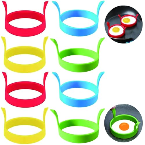 8 Pack Egg Rings for Frying, Fried Egg Ring, Non Stick Fried Egg Ring Silicone Egg Frying Ring, Silicone Egg Rings, Round Egg Ring Egg Cooking Rings for Cooking Eggs, Pancakes, Mcmuffin, Crumpets