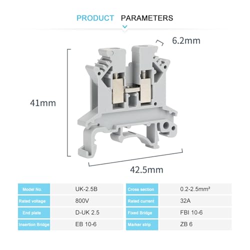 Bloques de terminales de riel de tornillo UK2.5B de 2,5 mm² para conector de cable 4