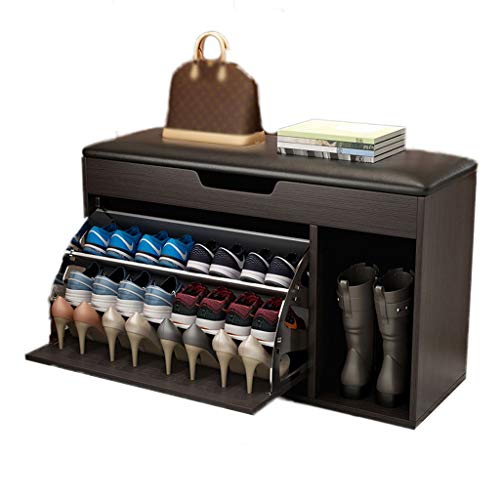 Storage Benches Wood Storage Bench Multi-layer with Storage layer Flip-Drawer Hallway Storage Shelf Shoes Rack Cabinet Storage Organiser For Entryway Living Room ( Color : Black , Size : 3 layers )