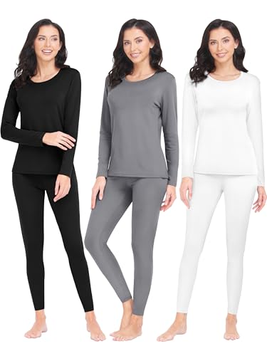 URATOT 3 Sets Women's Thermal Underwear Set Fleece Lined Long Johns Thermal Underwear Base Layer for Women Cold Winter