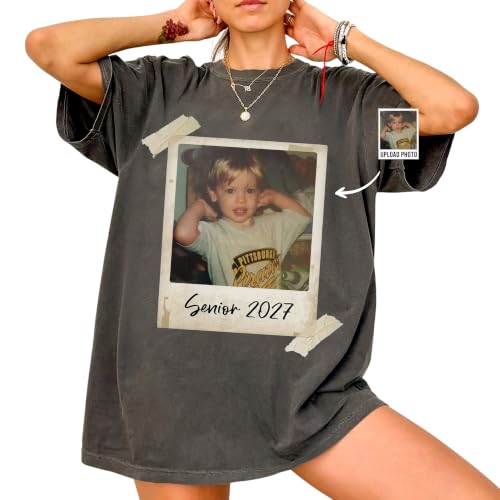 NAZENTI Custom Senior 2027 Photo Shirt, Personalized Senior Mom Class of 2027 Tee, Graduation Apparel, Gift for High School, Back to School Gift for High School Students Design 05