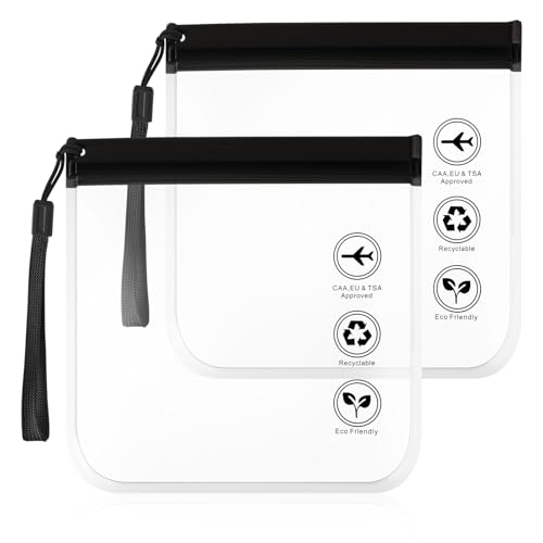 Clear Toiletry Bags, Reusable Quart Size Travel Bag Leak-Proof Airport Liquids Travel Bag with Hanging Rope Portable Travels Accessories Holiday Essentials Makeup Bags (2Pcs)