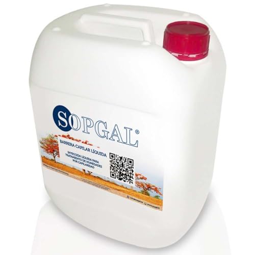 Inyección Líquida para Humedades por Capilaridad (5L)   frena las humedades por capilaridad ascendente en paredes y muros, creando una barrera impermeable   Sopgal
