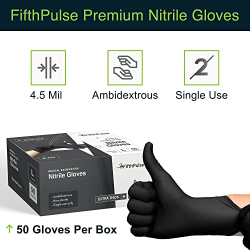 Disposable Black Nitrile Gloves Medium 50 Count - Extra Thick 4.5 Mil - Powder And Latex Free Rubber Gloves - Surgical Medical Exam Gloves - Food Safe Cooking Gloves #TOP6