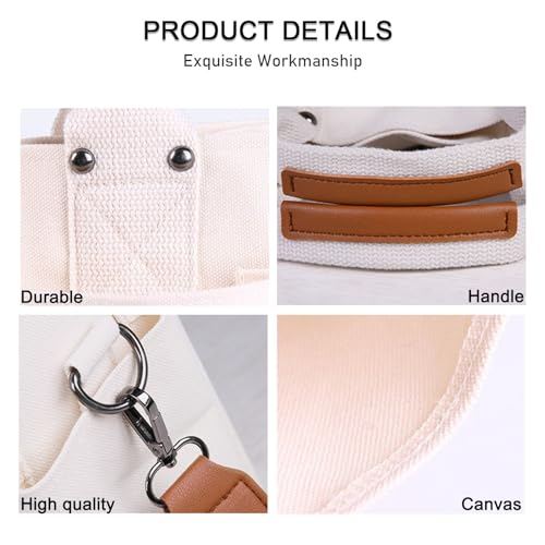 Image of Canvas Tote Bags for Women Large Shoulder Handbags Hobo Bags Multi-pockets Satchel Purse Casual Travel Work Bags (A Multi-pocket, White)