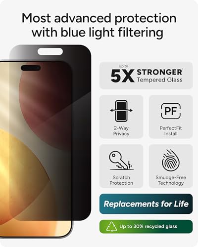 Image of ZAGG Glass Elite Privacy Screen Protector for iPhone 17 Pro Max - 5X Stronger Tempered Glass, ClearPrint Technology for Smudge Free Clarity, Smooth Feel, Full Coverage, InvisibleShield, Easy Two-Step Installation