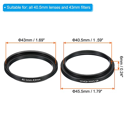 Image of PATIKIL 40.5mm-43mm Metal Step Up Ring, 2 Pack Camera Lens Filter Adapter Ring Aluminum Filter Adapter Ring for Camera Lenses Hood, Black