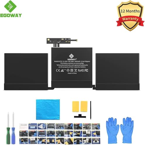 Image of A1708 A2159 A2289 A2338 Battery, Egoway Replacement Battery for A1713 A2171, Compatible with Mac Book Pro 13 Inch (Late 2016, Mid 2017, Mid 2019, 2020), EMC 2978 3164 3301 3456 3578