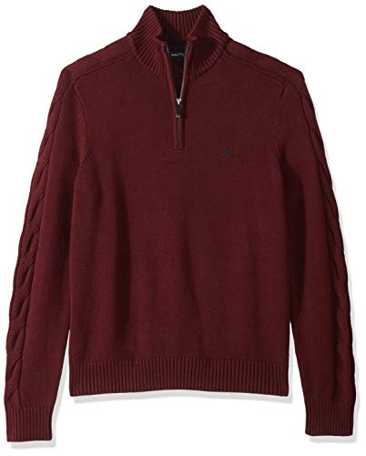Nautica Men's Half-Zip with Cable Sleeve Sweater, Royal Burgundy, Medium