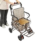 Heavy Duty Shopping Cart with Seat, 4 Wheels Medical Walking Aids Foldable, Rollator Walkers for Seniors, for Mobility and Rest, 220 lbs Capacity (Checkered)